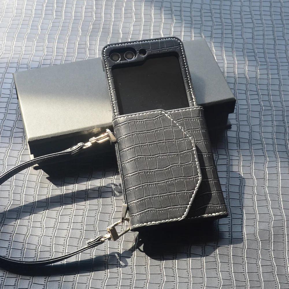 PU-Leder-Handgelenkschlaufe für Samsung Galaxy Z Flip 6 5 4 3 Flip6 Flip5 Flip4 Flip3, Brieftasche mit Kartenhalter, stoßfeste Abdeckung