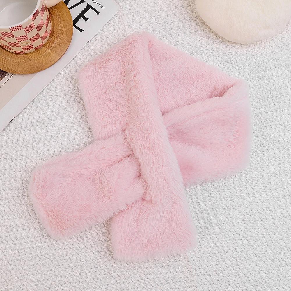 Cross Plush Scarf Winter Women Girls Solid Color Warm Faux Rabbit Fur Scarf Sweet Simple Comfortable Scarf Fashion Accessories