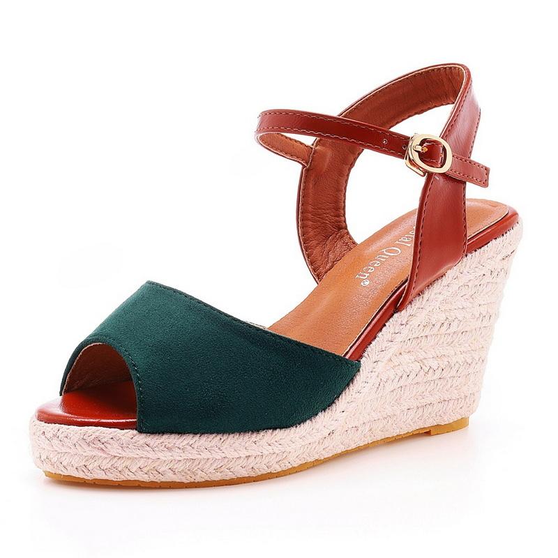 FHC 2025 New Women High Heels Wedges Sandals,Summer Gladiator Shoes,Peep Toe,Ankle Buckle Strap,Black,Brown,Green,Dropship