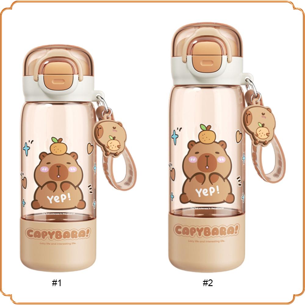 Cartoon Capybara Water Bottle with Straw Plastic Kapibara Cup Portable Drinking Bottles for Kids Teen Girls Travel School Sports