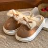 New Home Cotton Slippers Winter Indoor Velvet Warm Comfortable Soft Sole Heightening Bow Shoes Slippers