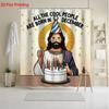 1Pc Cartoon Jesus Print Waterproof Shower Curtain Partition Privacy Hang Curtain Multiple Size 12 Hooks Easy Installation