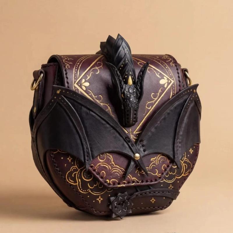 Borsa Messenger Magica Drago Marrone e Blu Contrasto Colore Design di Nicchia Decorazione Ala Drago Blu Stile Fantasy Borsa per Cellulare