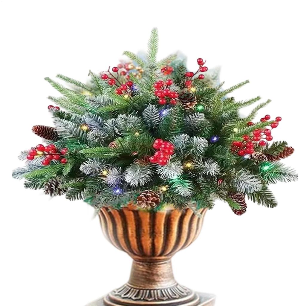 Garden Stakes Christmas Tree 45cm Stake With Cones Red Berries Insert Decoration Art Ground Spikes For Porch Backyard Pathway