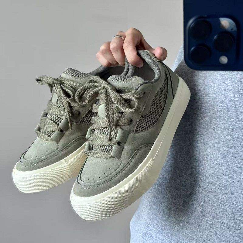 

Мужская обувь 2025 новая простая и универсальная обувь-хлебцы корейская версия трендовые кеды нишевый дизайн гонконгский стиль низкие модные кеды 44 зелёный