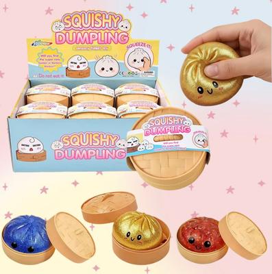 Glitter Dumplings Squishy Soft with Steamer Squishy Fidget Slow Resilience Stress Relief Sensory Ball