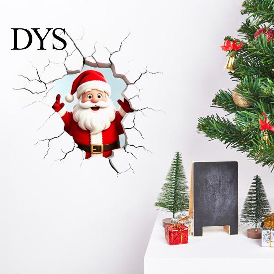 Realistic Christmas Glass Clings 3D Santa Claus Wall Sticker, Breaking Decal for Holiday Decoration, Creative Ornaments Waterproof PVC Art Indoor