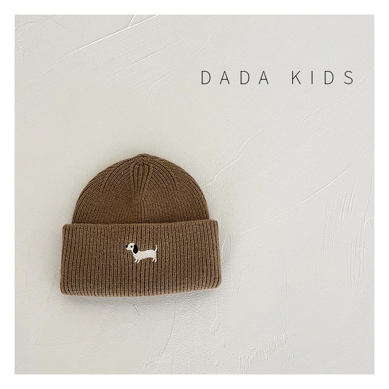 Children's Woolen Hats Korean Embroidered Dogs Cute Fashionable Casual and Warm Pullover Sweaters Knitted Hats for Boys and Girls