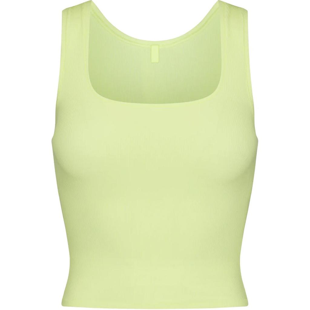 SKIMS Solid Ribbed Square Neck Fitted Sleeveless Top Women tops Lemonade Yellow AP-TNK-0282-LMD
