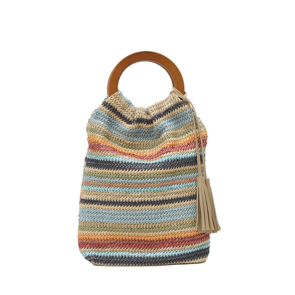 

Bohemian Style Rainbow Woven Handbag Hollow Out Underarm Bag Casual Woven Crochet Bag Vacation разноцветный