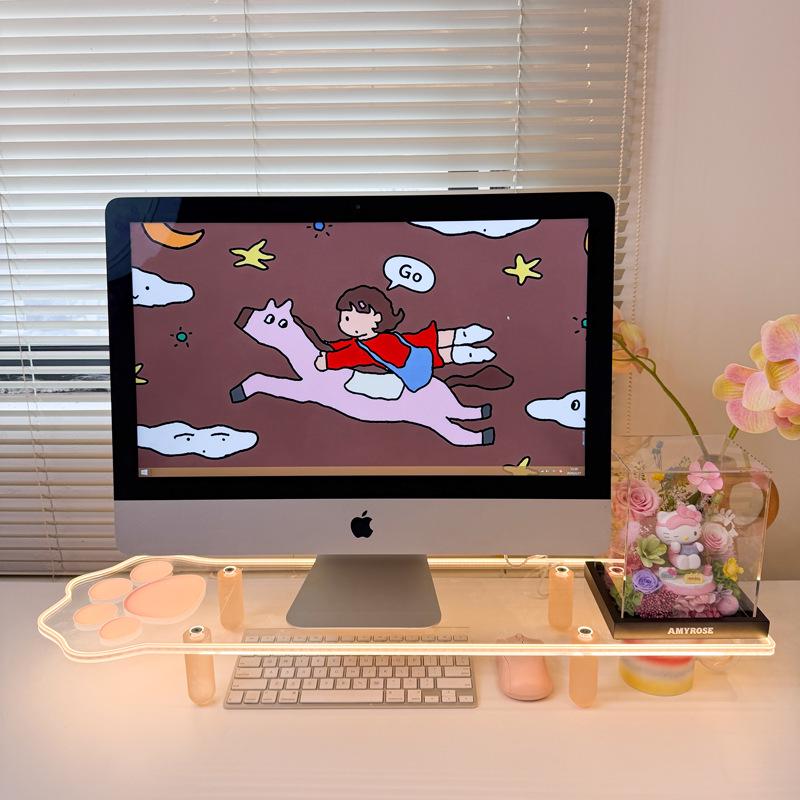 Luminous Cat Paw Acrylic Monitor Riser & Storage Shelf