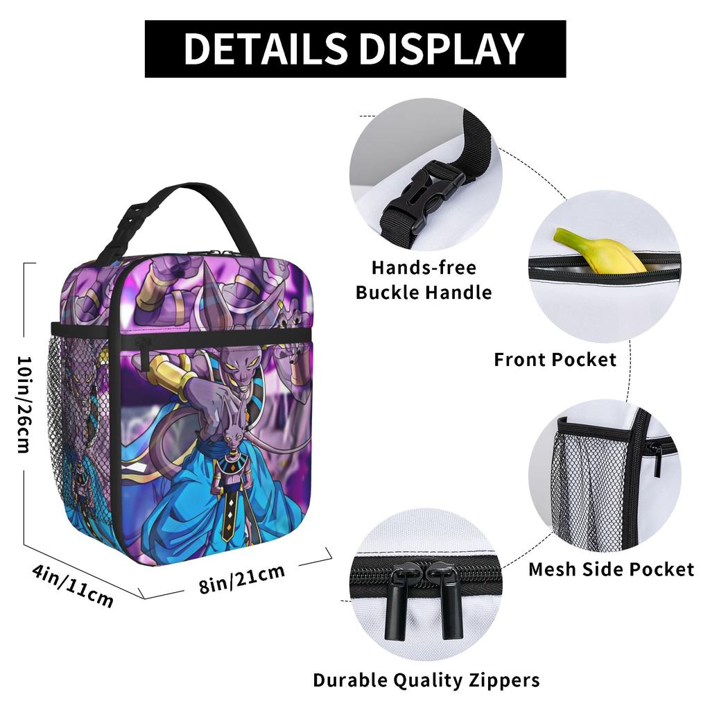 DBZ Beerus CATS Insulated Lunch Bag Portable Meal Container Thermal Bag Tote Lunch Box Work Outdoor Bento Pouch