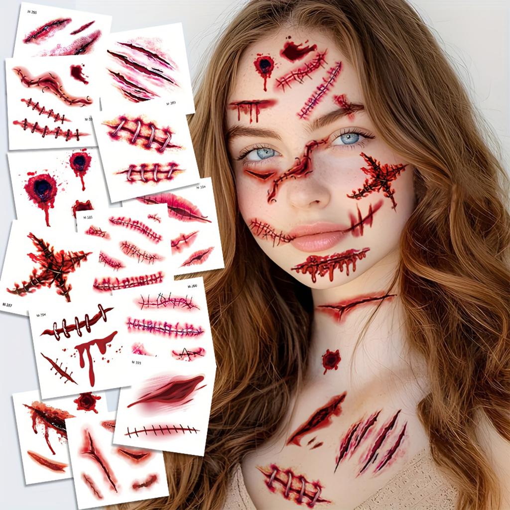 20PCS Halloween Scar Stickers for Face, Realistic Wound Effect Makeup Kit for Party Costume