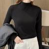Half High Collar Long Sleeves Slim Fit Bottoming Blouse Autumn Winter Thickened Double-Sided Fleece Pure Color Thermal Top Daily Clothing