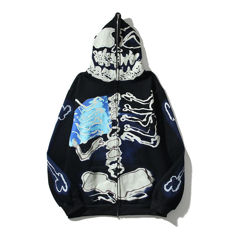 Autumn and winter new European and American trendy brand hip-hop skull zipper sweater jacket men and women the same casual couple hoodie