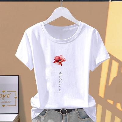 (Asian Size) Graphic Tee T Clothing Casual Fashion Print Female Flower Watercolor Trend Casual Women's Top Lady Short Sleeve T-shirt