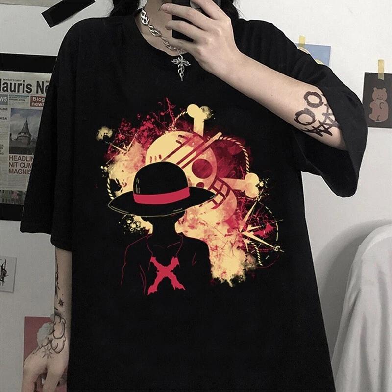 One Piece Luffy Cosplay Anime T-Shirt Shirt Undershirt Costumes Cotton Black S
