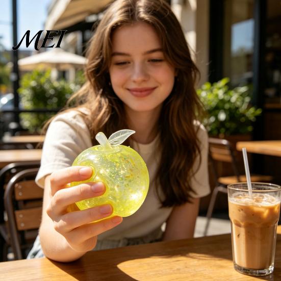 Decompression Toys for Study Maltose Glitter Apple Squeeze Stress Ball, Soft TPR Slow Rising Fidget Sensory Anxiety Toy Relief, Cute Fruit Adults Kids