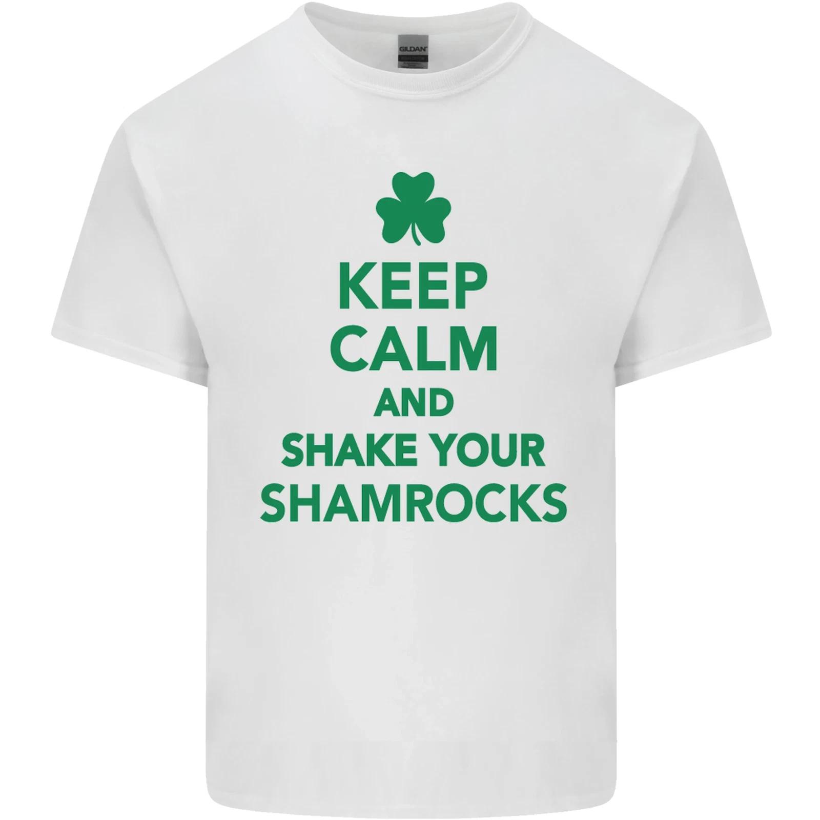 Keep Calm & Shamrocks St Patricks Day Kids T-Shirt Childrens XL