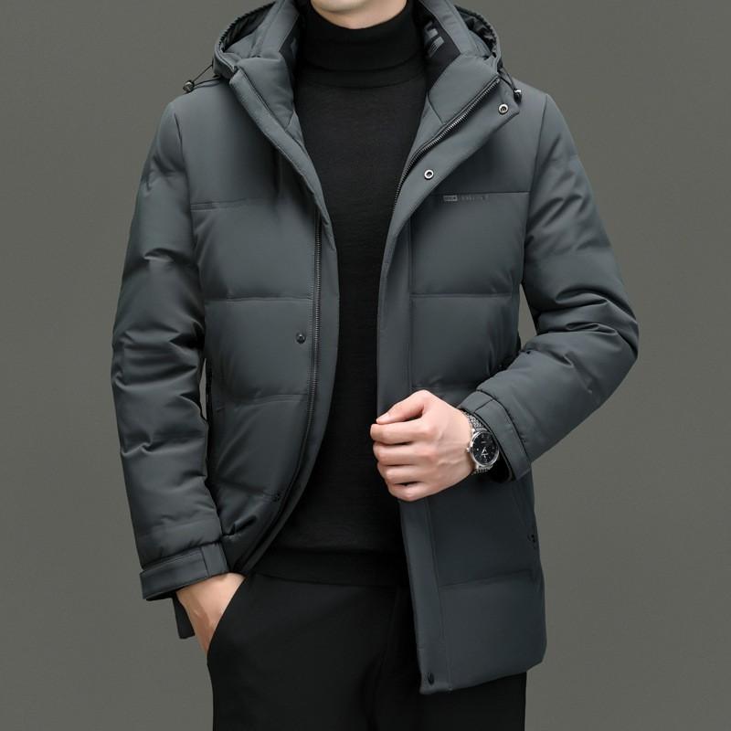 Mens Detachable Hooded Down Jacket Winter Short Warm Coat Middle-Aged Men Casual Daily Wear