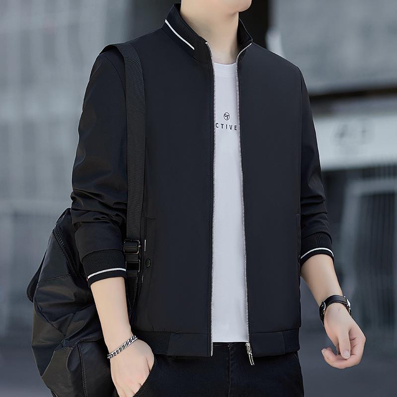 

Мужская осенняя куртка с воротником-стойкой: Модный, повседневный, простой, деловой стиль, однотонный, доступны большие размеры. 3XL чёрный