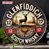 Vintage D Plat Glenfiddich Scotch Whisky Rond Blikken Bord Retro Hert Hert Bar Pub Man Cave Muurdecoratie Kunstbord Cadeau