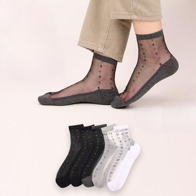 Women's Spring and Summer New Simple Business Thin Vertical Glass Fiber Mid Calf Socks
