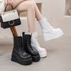 Fashion 10CM Genuine Lather Women Platform Boots British Style Chunky Heel Mid-calf Ladies Boots Autumn White Plush Goth Women Shoes
