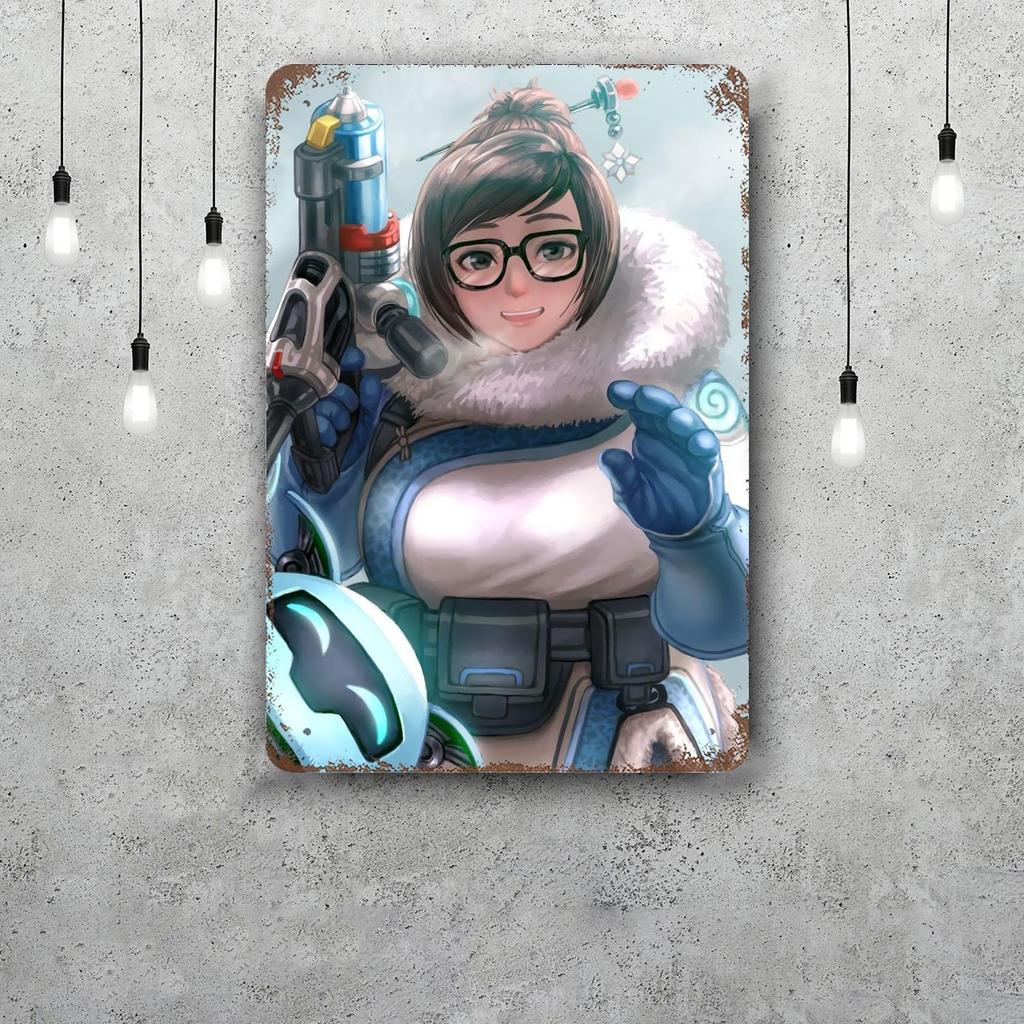 Mei Overwatch Vintage Metal Tin Signs Posters Decor Retro Metal Plaque Wall Art Decor for Garage Bar