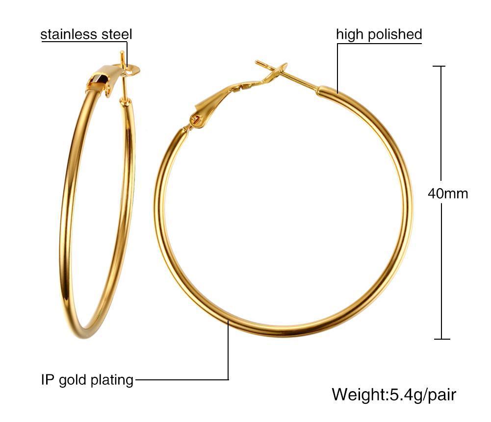 Wind stainless steel geometric large plain ring earrings plated with 18k gold simple earrings women's multi-specification 2mm, 4mm