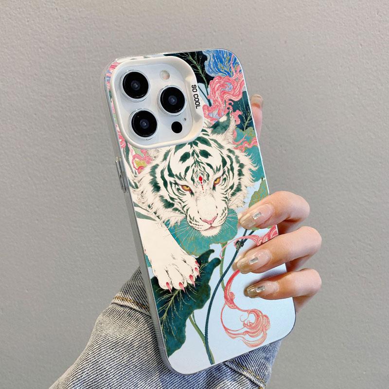 Ferocious Animal White Tiger Pattern Laser Phone Case For iPhone 11 12 13 Mini Pro Max 16 15 14 Plus Pro Max Back Coque Fundas