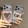Heart-shaped Stand-Compatible iPhone Case with Inlaid Diamond Mirror and 3D Protective Design for iPhone 14-17
