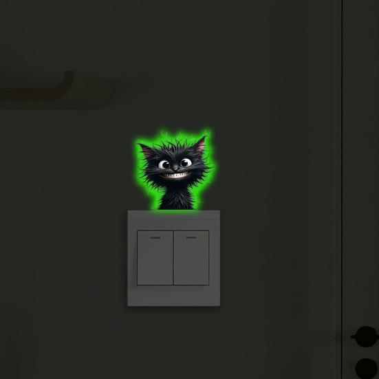 Luminous Light Switch Decals, Glow in The Dark Cute Cat Switch Sticker, Cartoon Animal PVC Wall Art Mural for for Bedroom Living Room