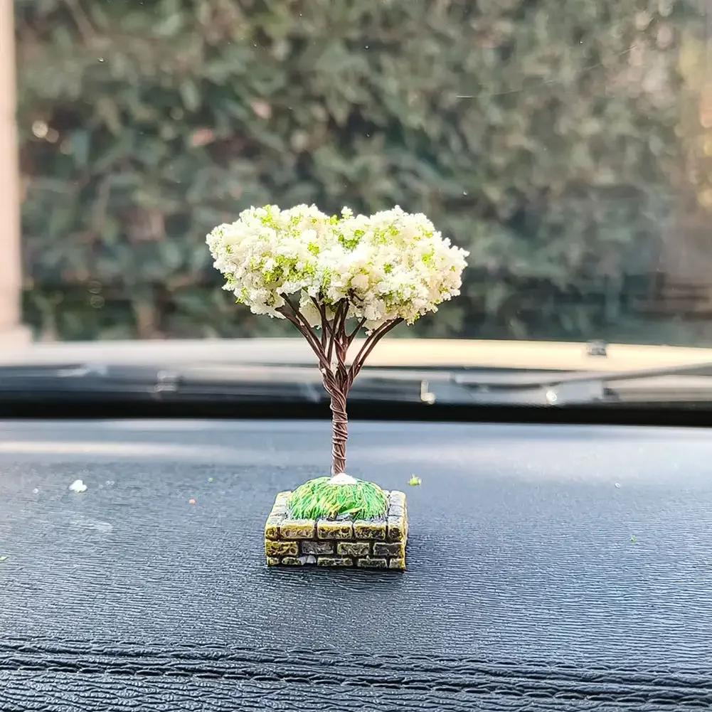 New Car Mini Tree Simulated Flower Ornament Square Base Interior Accessories Center Console Decorations Mounted Plant Ornament