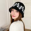 Sweet Floral Knitted Bucket Hat Retro Warm Fisherman Hat Jacquard Woolen Hat  Autumn and Winter