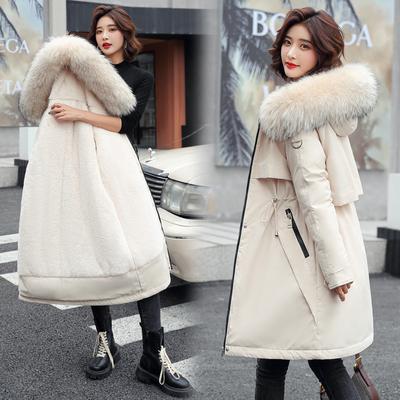 Women's X-Long Winter Large Pocket Hooded Windproof Down Jacket with Fur Collar Oversized Cotton Padded Coat