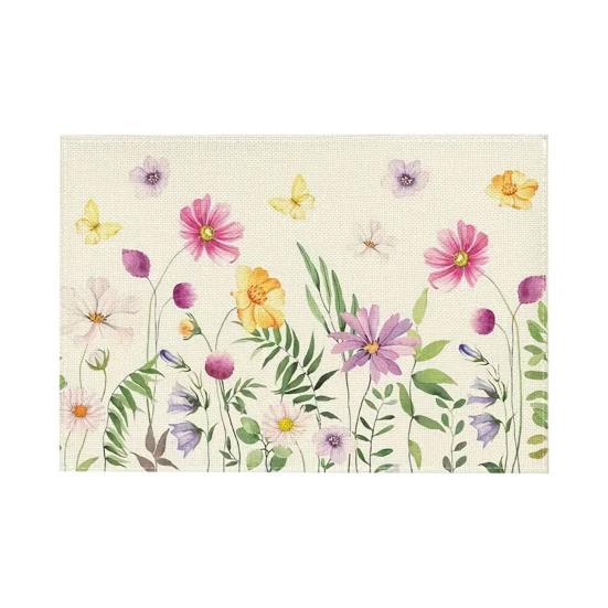 Floral Linen Placemat Tulip Spring Party Placemat Flowers Leaves Placemat Protects Table from