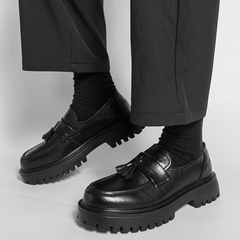 Men Punk Loafer Dress Elevator Shoes Black Brown Leather Shoes Thick Sole Platform Shoes Plus Size