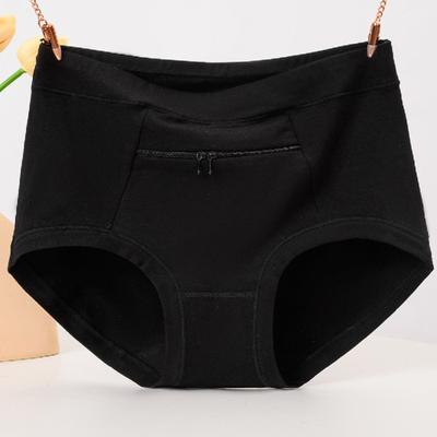 Women Underwear Anti Theft Zipper Pocket High Waist Seamless Stretch Breathable Cotton Middle Aged Mom Grandma Brief Panties Underpants