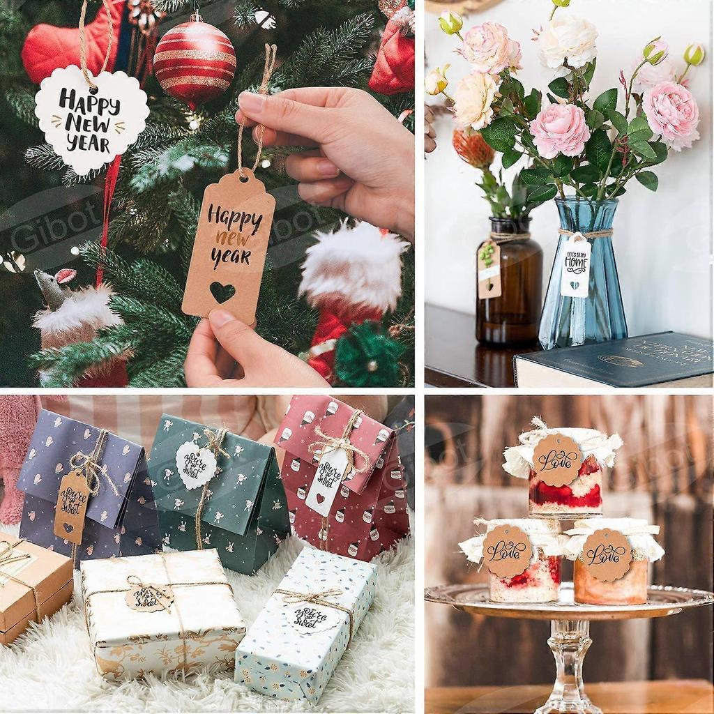 Geschenkanhänger, 200 Stück Kraftpapier-Anhänger Vintage Hochzeitsmitgebsel Braun Weiß Geschenkanhänger Rechteckig Gezackt Herz Anhänger Etiketten