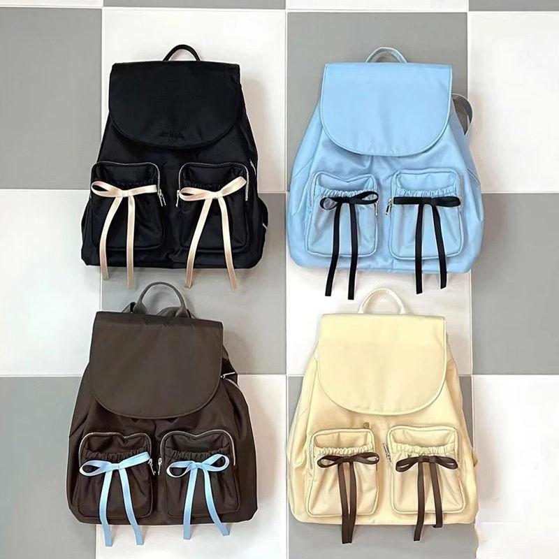 Harajuku Aesthetic  Backpack Women Preppy Style Nylon Bow Chic Casual Backpacks Female Vintage Fairy Core
