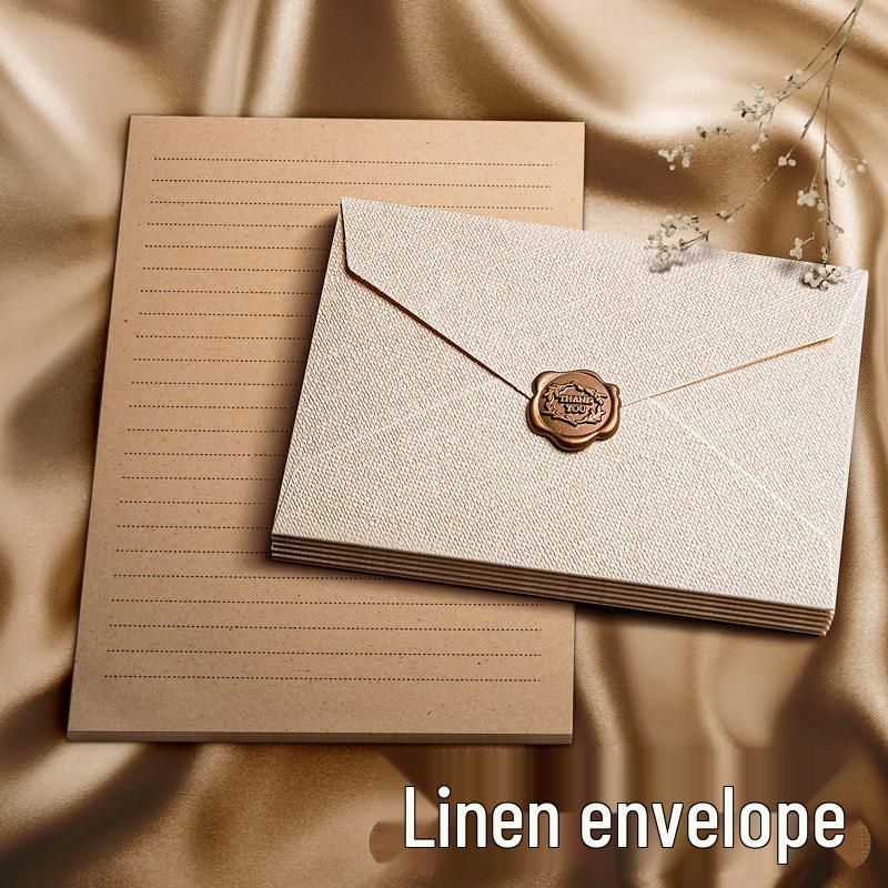 

Thick Linen Retro Love Letter Set: Handwritten Romantic Couple Greeting Card and Envelope Thickened 3 Envelopes/10 Papers+3 Seals