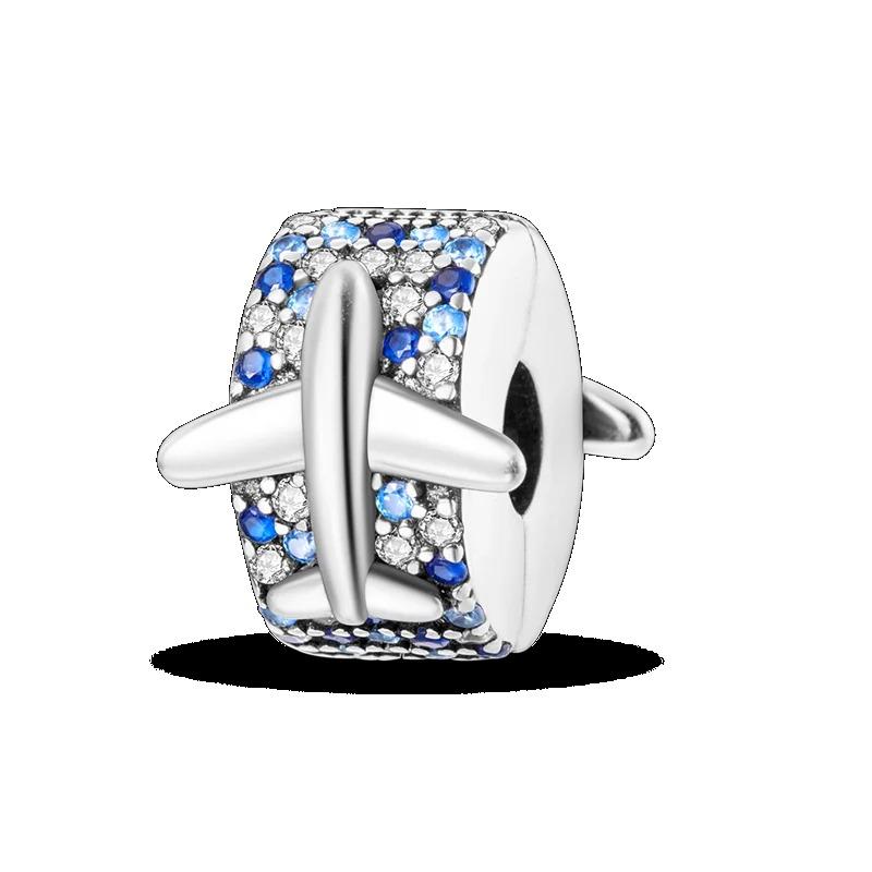 Silver Clasp 925 Silver CZ Pave Clip Charms Daisy Beads Stopper Safety Chain Fit Original Bangle Bracelet Jewelry Clip