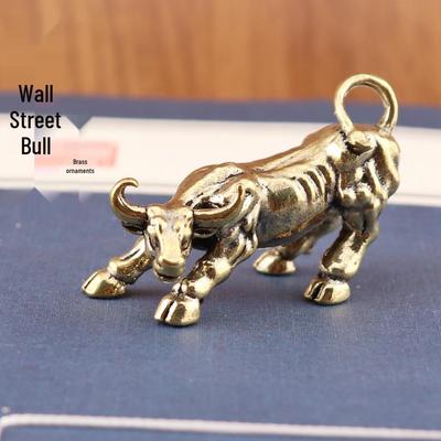 Pure Brass Wall Street Bull Zodiac Ox Decoration - Small Tea Pet Ornaments for Home and Desktop Crafts.