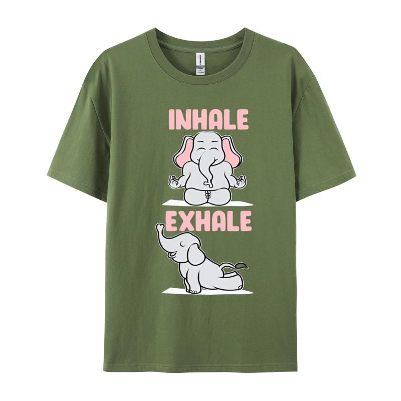 Inhale Exhale Elephant Yoga Tshirt Funny Yoga Top Tee Rife Normal Tops Shirts Cotton Tshirts Printed On