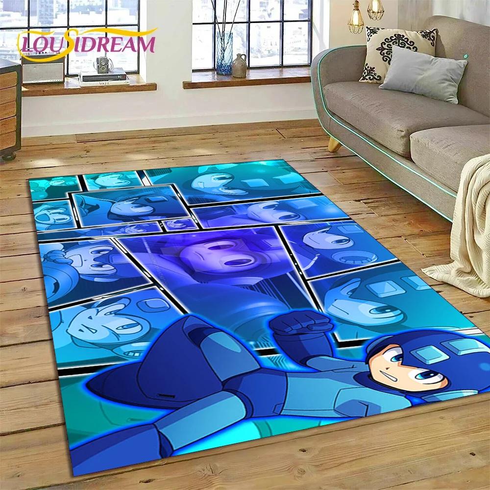 Retro Cartoon Rockman Mega Man Game Carpet Rug for Bedroom Living Room Home Sofa Decoration,Children Play Large Decor Floor Mat