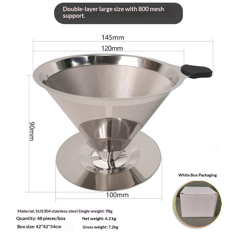 Doppellagiger Kaffee-Filter-Dripper aus Edelstahl, 600/800 Maschen, Feinsieb mit hitzebeständigem Griff für Handaufguss-Kaffee