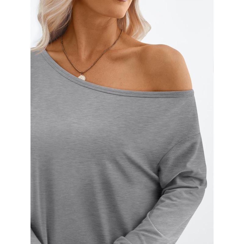 Women S Color Block Off Shoulder Hooded Long Sleeve Casual Sports T Shirt