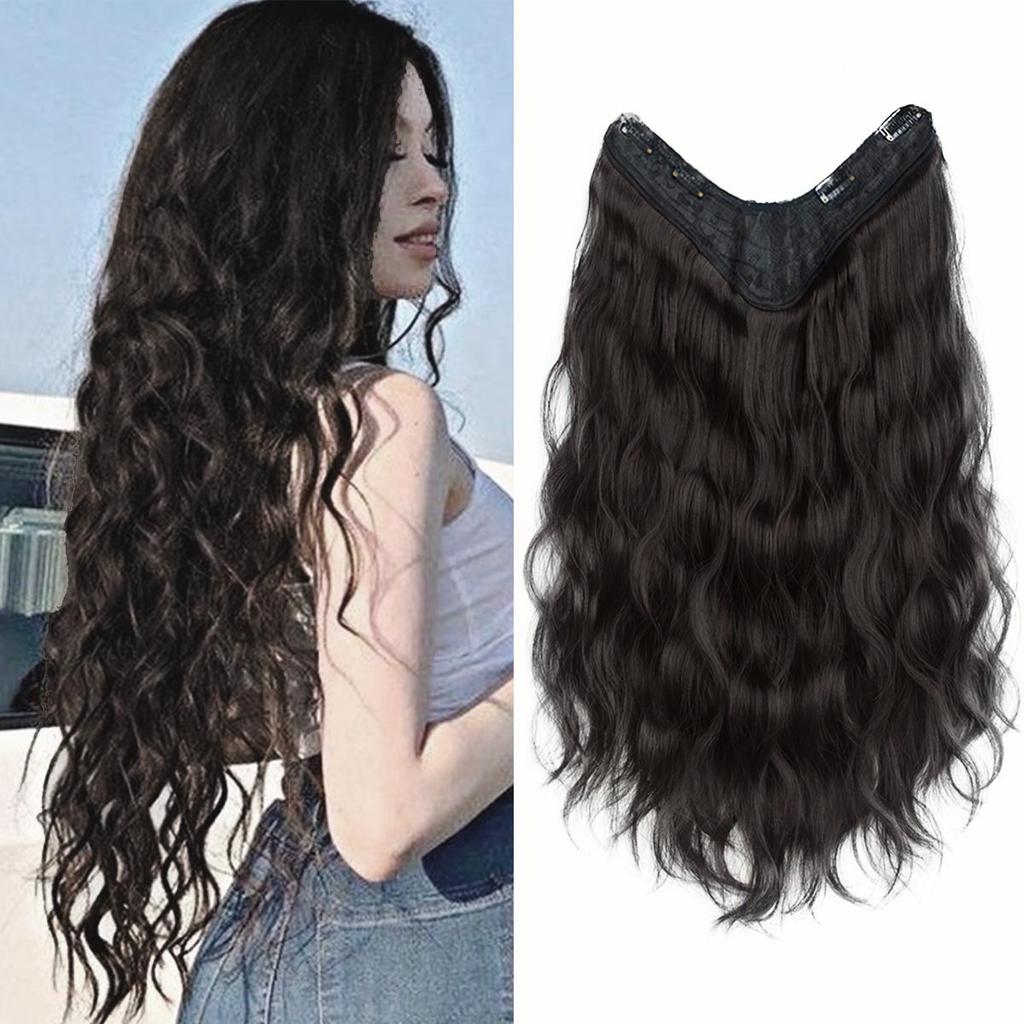 Bybrana V-shaped water ripple hair extensions black brown synthetic wig
