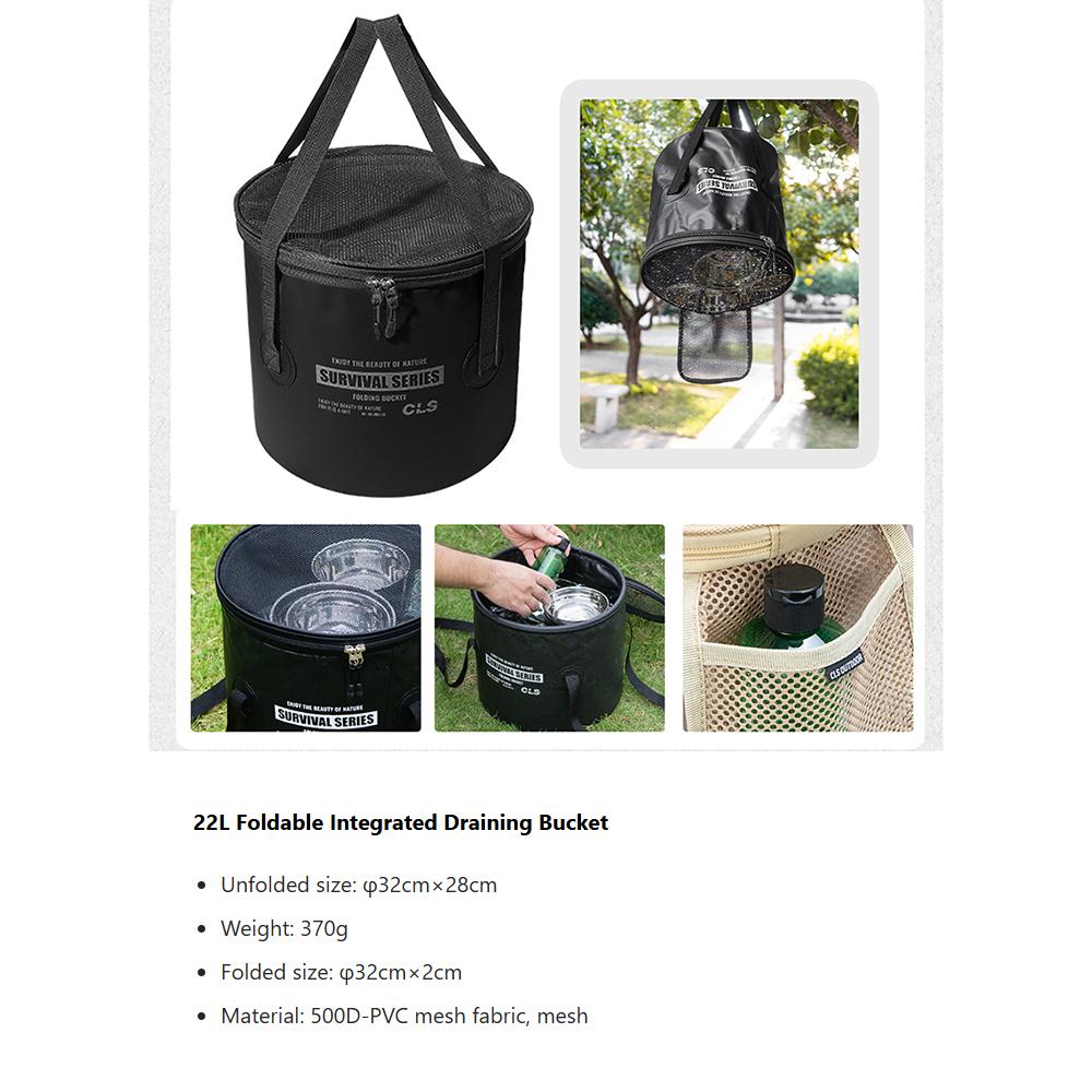 

Multifunctional Collapsible Bucket with Drain Basket Car Wash Bucket Portable Bucket with Handles for BBQ, Dishwashing, Fishing чёрный